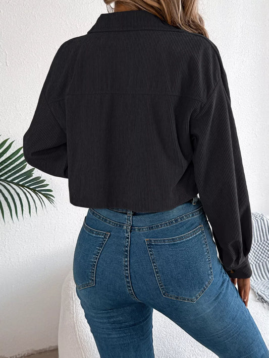 Corduroy Button-Up Dropped Shoulder Jacket - Tigbul's Variety Fashion Shop