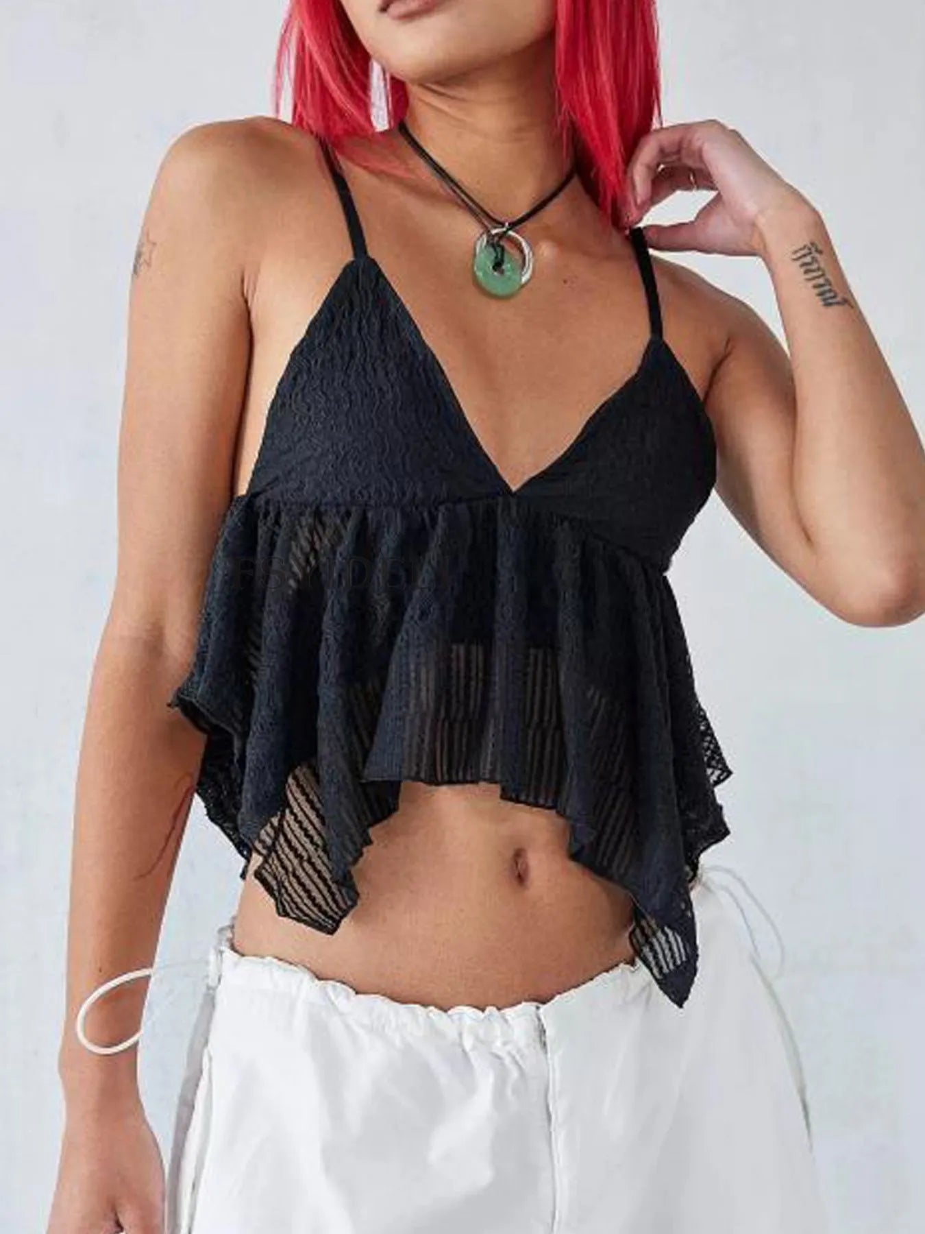 V-Neck Peplum Cami Top - Tigbul's Variety Fashion Shop