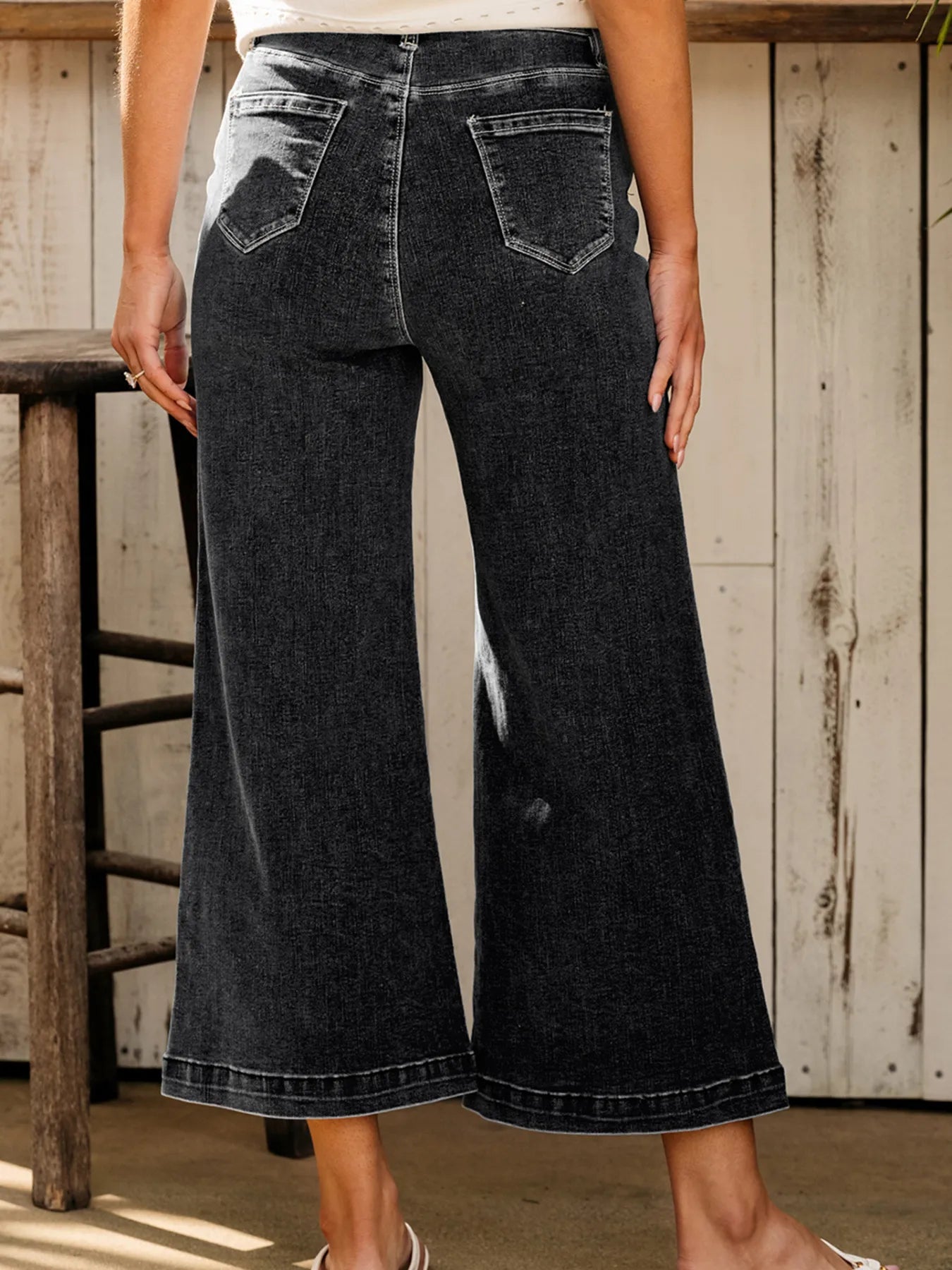 Seam Detail Flared Bottom Ankle Length Jeans - Tigbul's Variety Fashion Shop