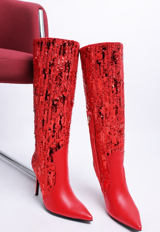 Sitarah Sequin Embellished Stiletto Long Boots - Tigbul's Variety Fashion Shop