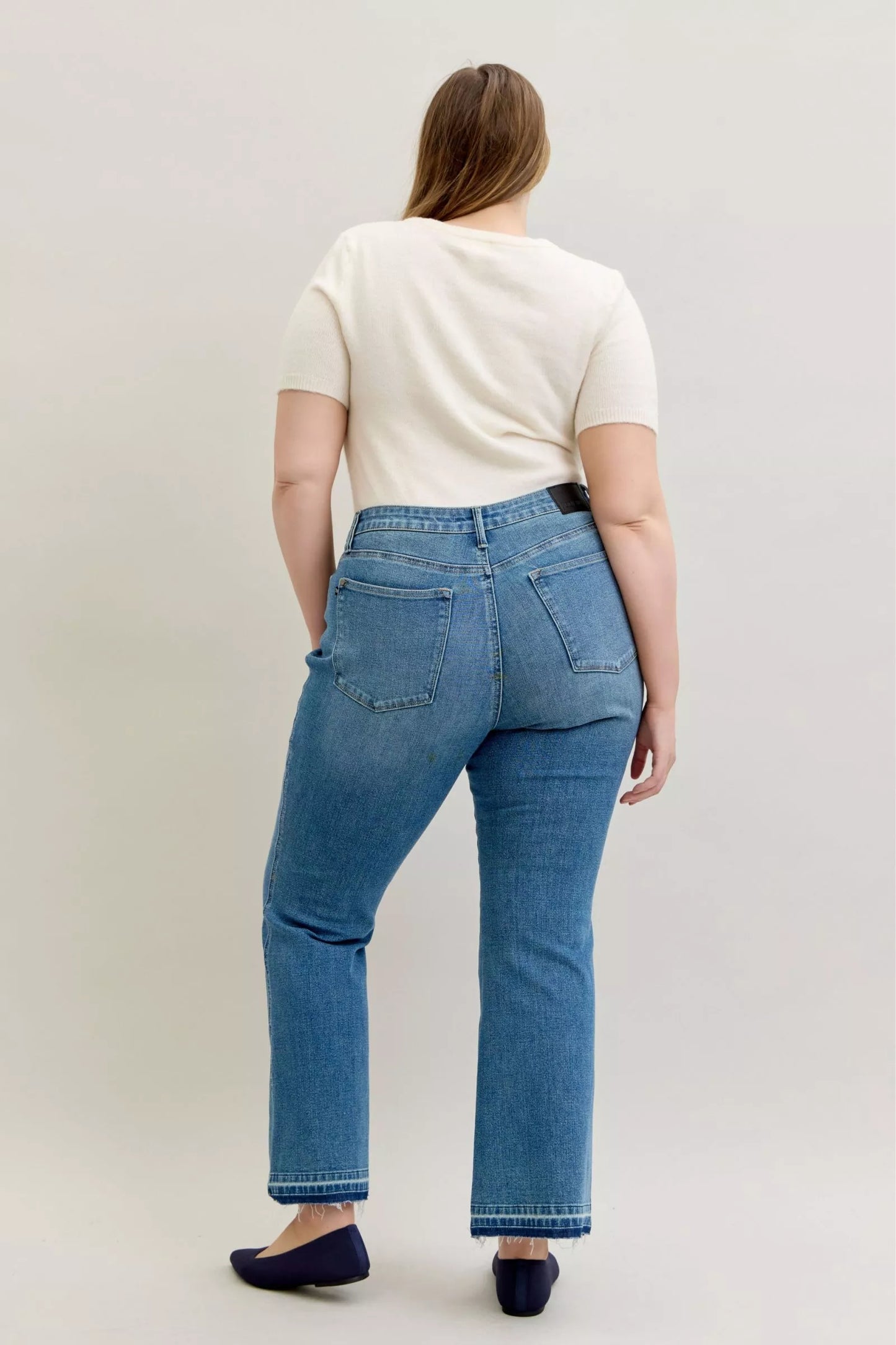 Judy Blue Full Size Mid Rise Slim Bootcut Tummy Control Release Hem Jeans Plus Size - Tigbul's Variety Fashion Shop