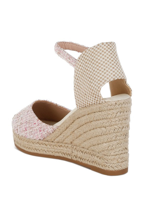 Regatta Tweed Round Toe Woven 4 in. Wedge Heel Sandals - Tigbul's Variety Fashion Shop