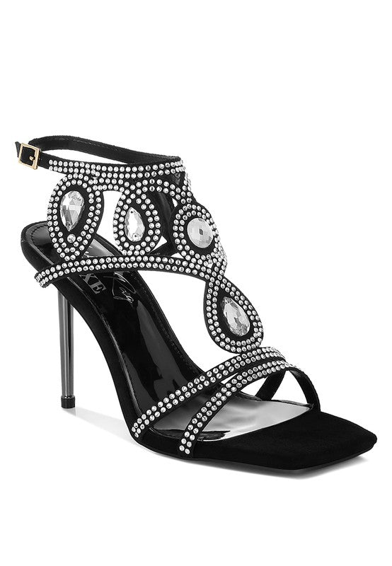 Fialka Diamante & Rhinestones Stiletto Sandals - Tigbul's Variety Fashion Shop