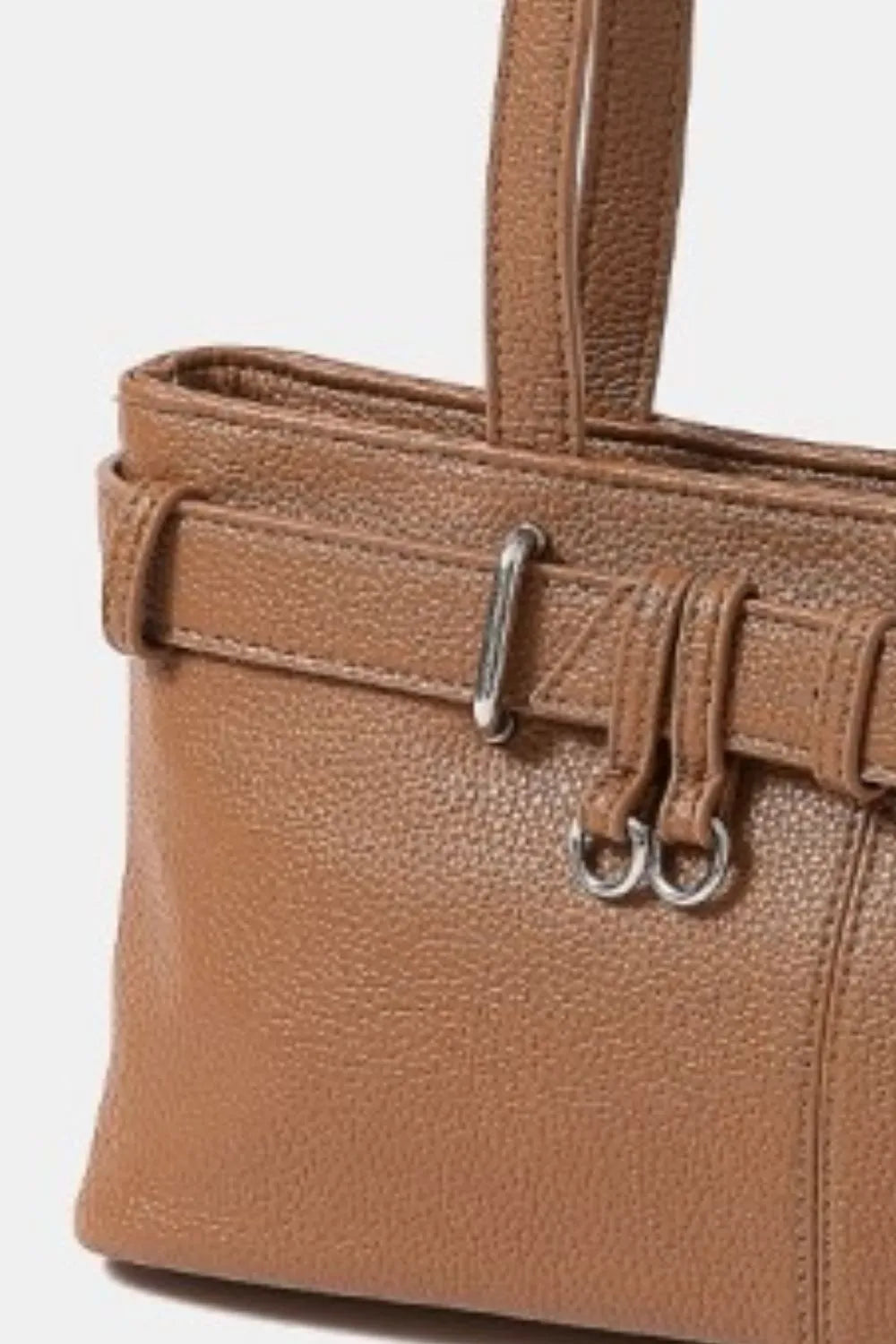 Fame Belt Strap Textured Faux Leather Shoulder Bag - Tigbul's Variety Fashion Shop