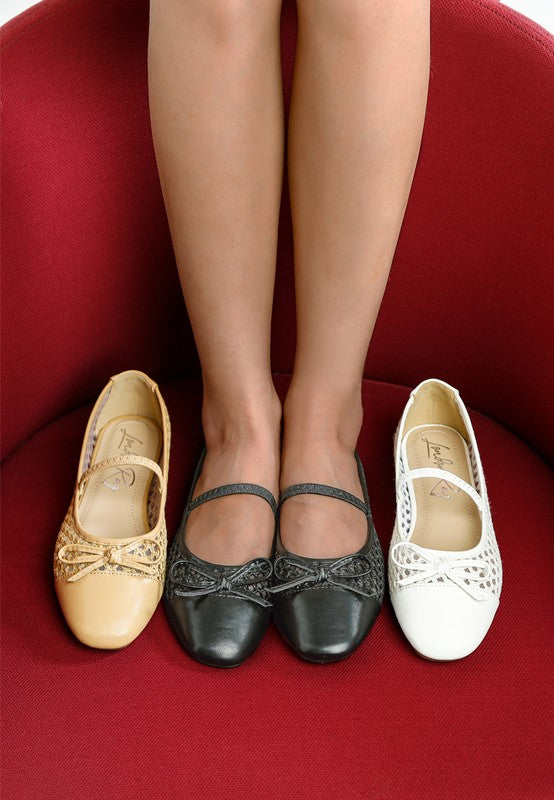 Omela Woven Bow Detail Ballerinas - Tigbul's Variety Fashion Shop