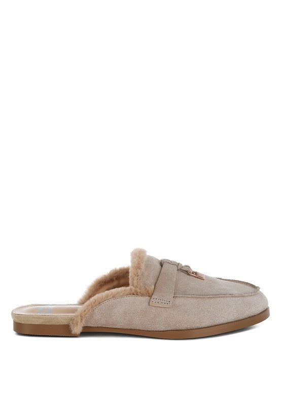 Bosnia Suede & Faux Fur Slip On Mules - Tigbul's Variety Fashion Shop