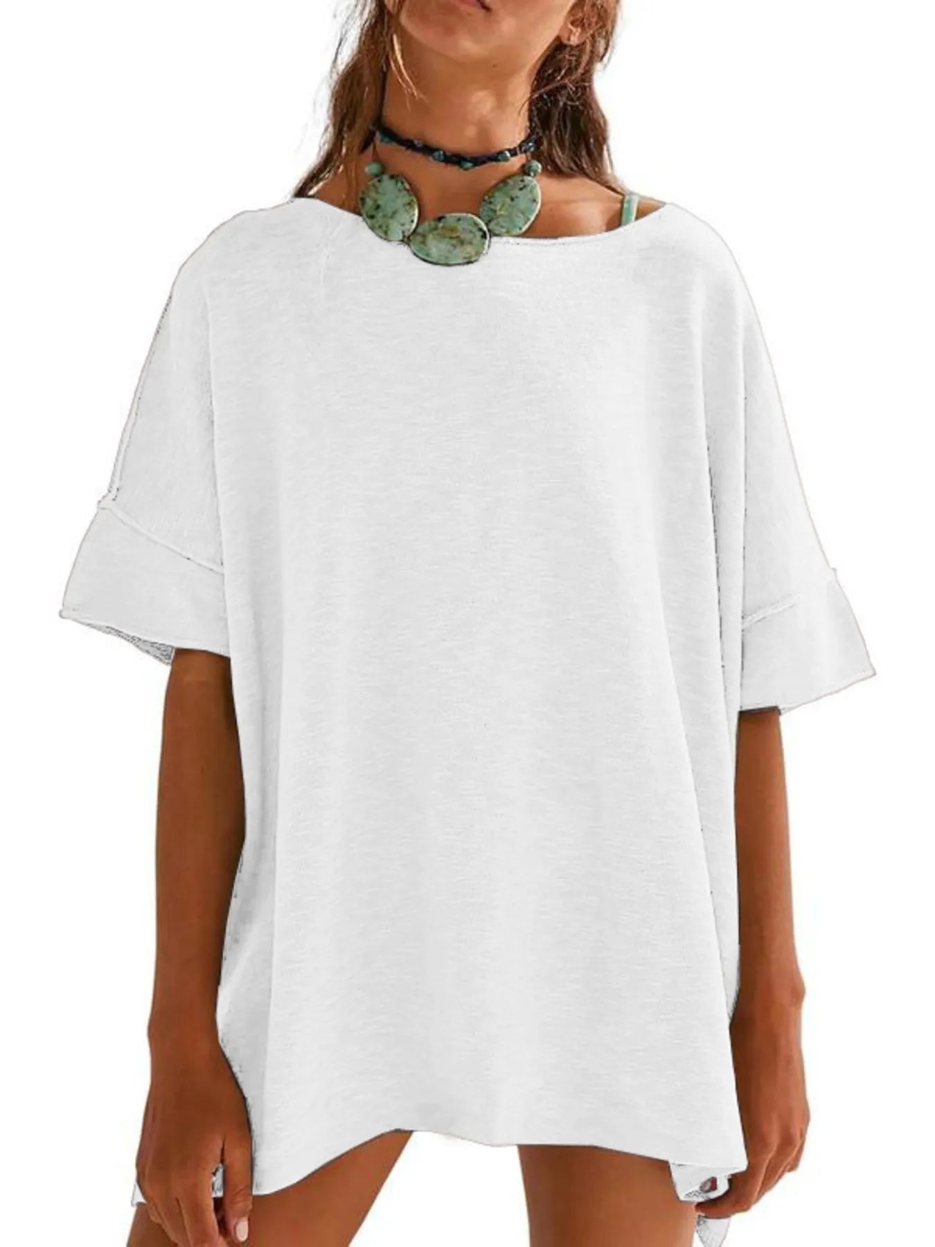 Oversized Round Neck Drop-Shoulder T-Shirt - Tigbul's Variety Fashion Shop