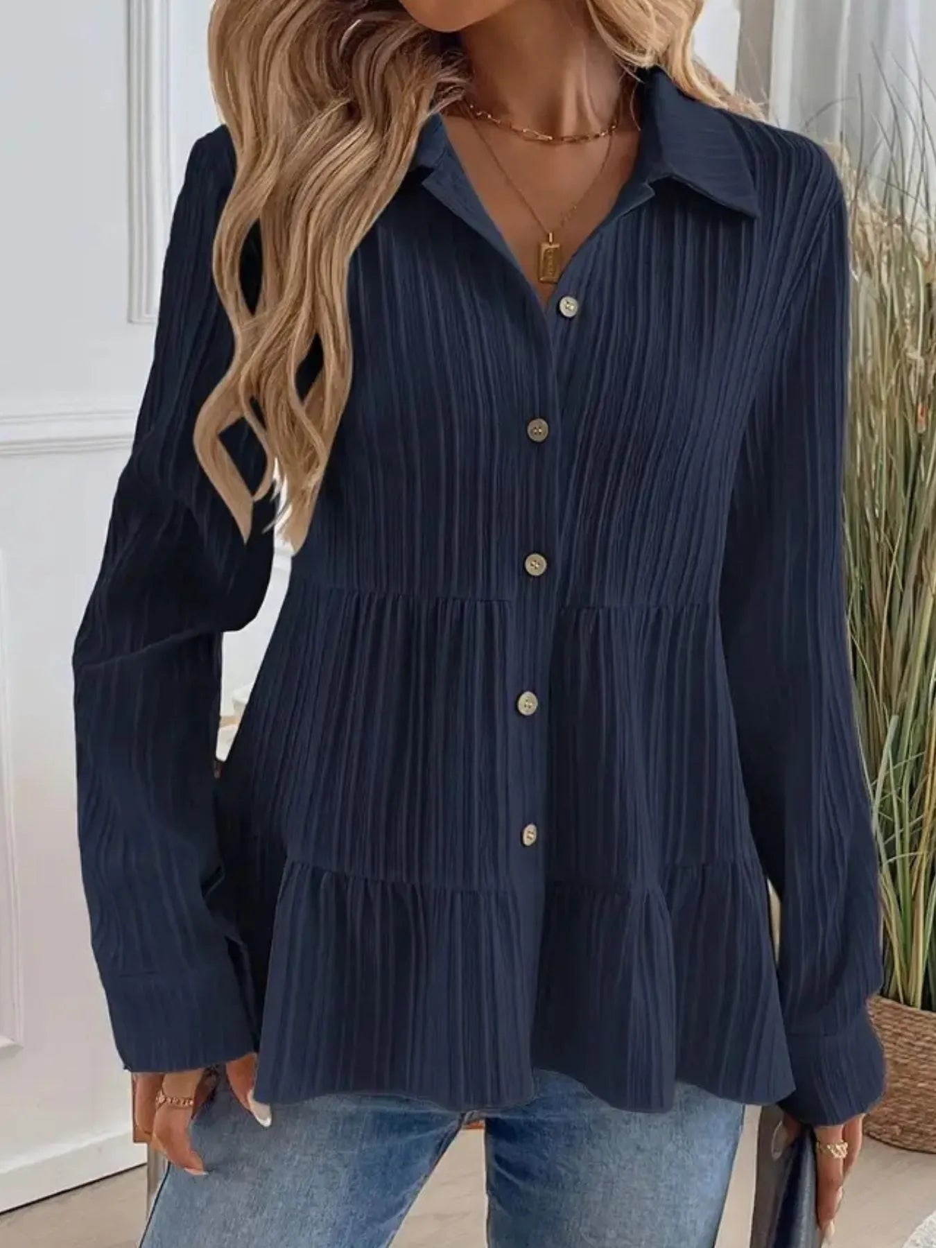 Striped Button-Down Tiered Shirt - Tigbul's Variety Fashion Shop