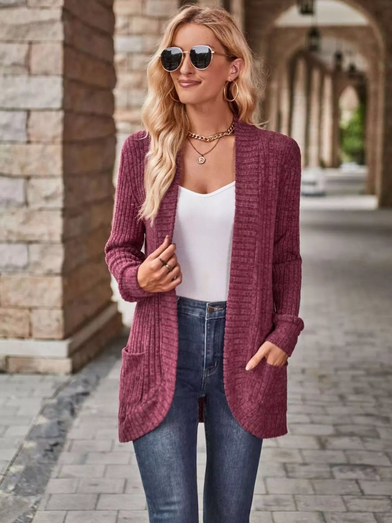 Open Front Ribbed Knit Cardigan - Tigbul's Variety Fashion Shop
