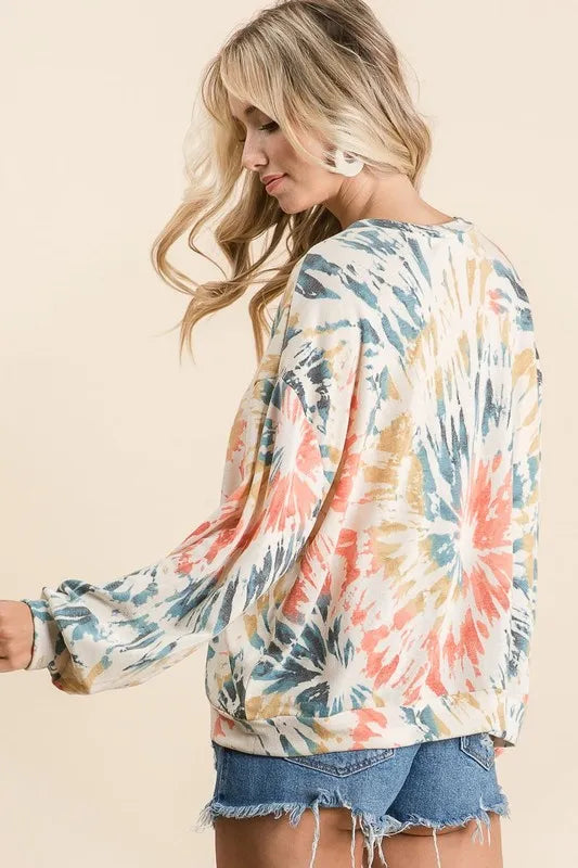 BiBi Tie Dye Print Terry Pull Over - Tigbul's Variety Fashion Shop