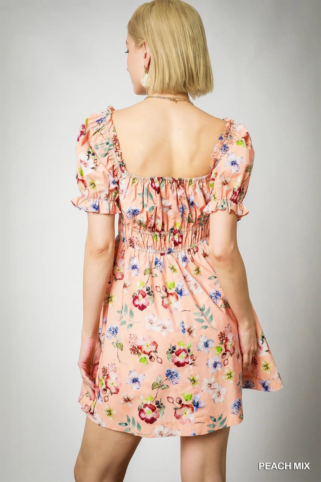Umgee Floral Print Puff Sleeve Mini Dress - Tigbul's Variety Fashion Shop