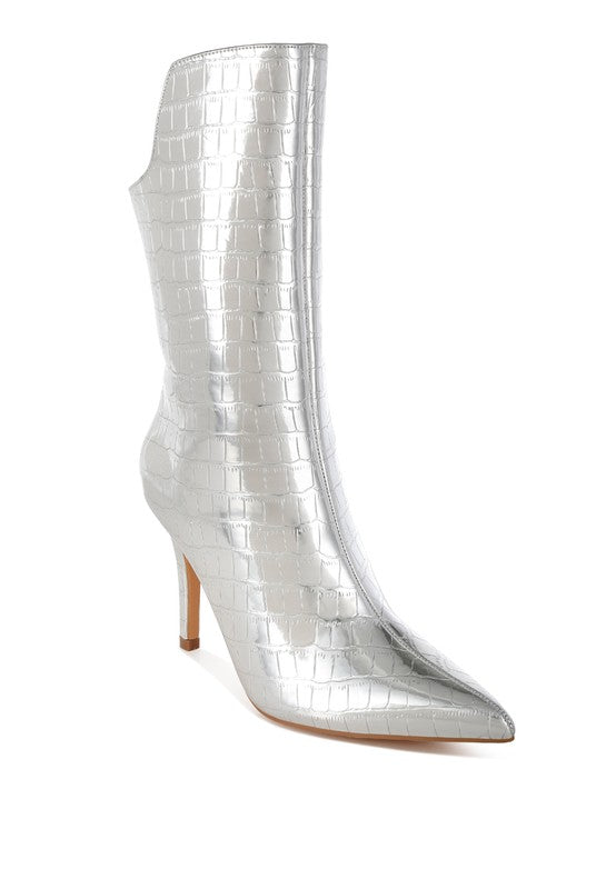 Kultrus Croco Stiletto Heel Mid-Calf Boots - Tigbul's Variety Fashion Shop