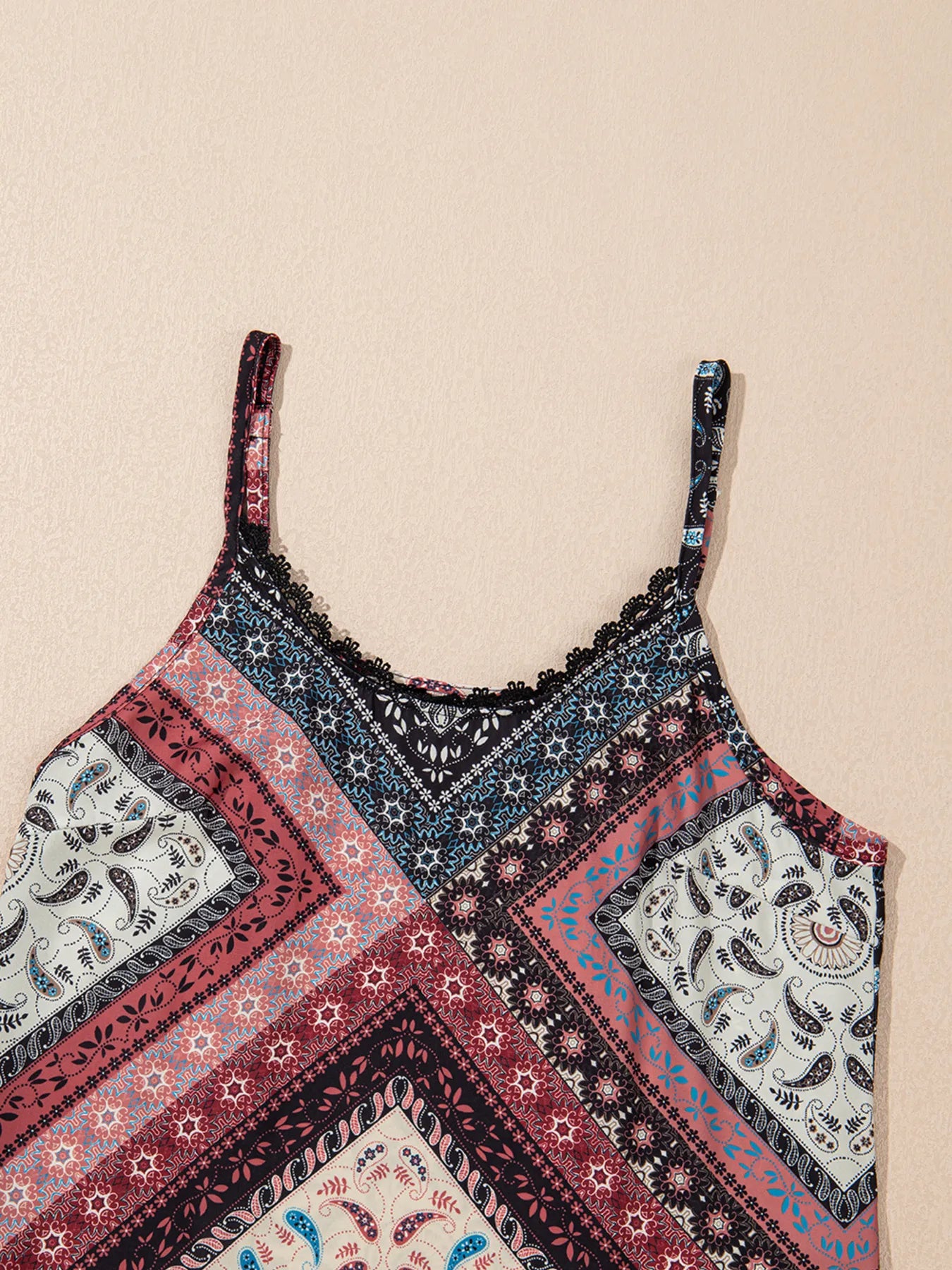 Burgundy Geometric Paisley Print Cami Mini Dress - Tigbul's Variety Fashion Shop