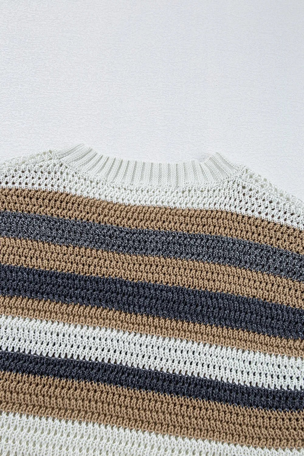 Stripe Color Block Eyelet Knit Short Sleeve Knit Top - Tigbul's Variety Fashion Shop