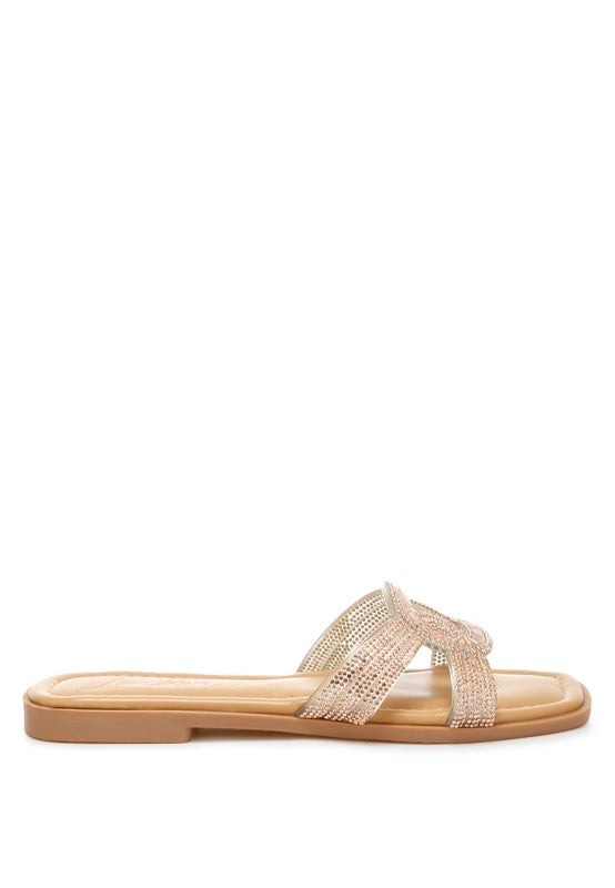 Minople Rhinestones Embellished Flat Sandals - Tigbul's Variety Fashion Shop