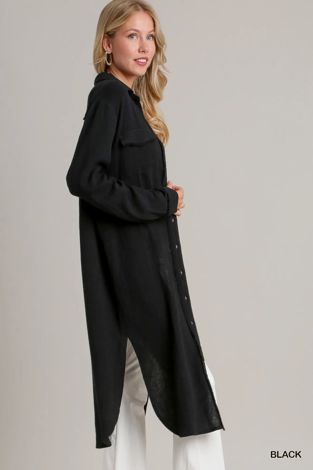 Umgee Cotton Gauze Button Down Shirt Dress - Tigbul's Variety Fashion Shop