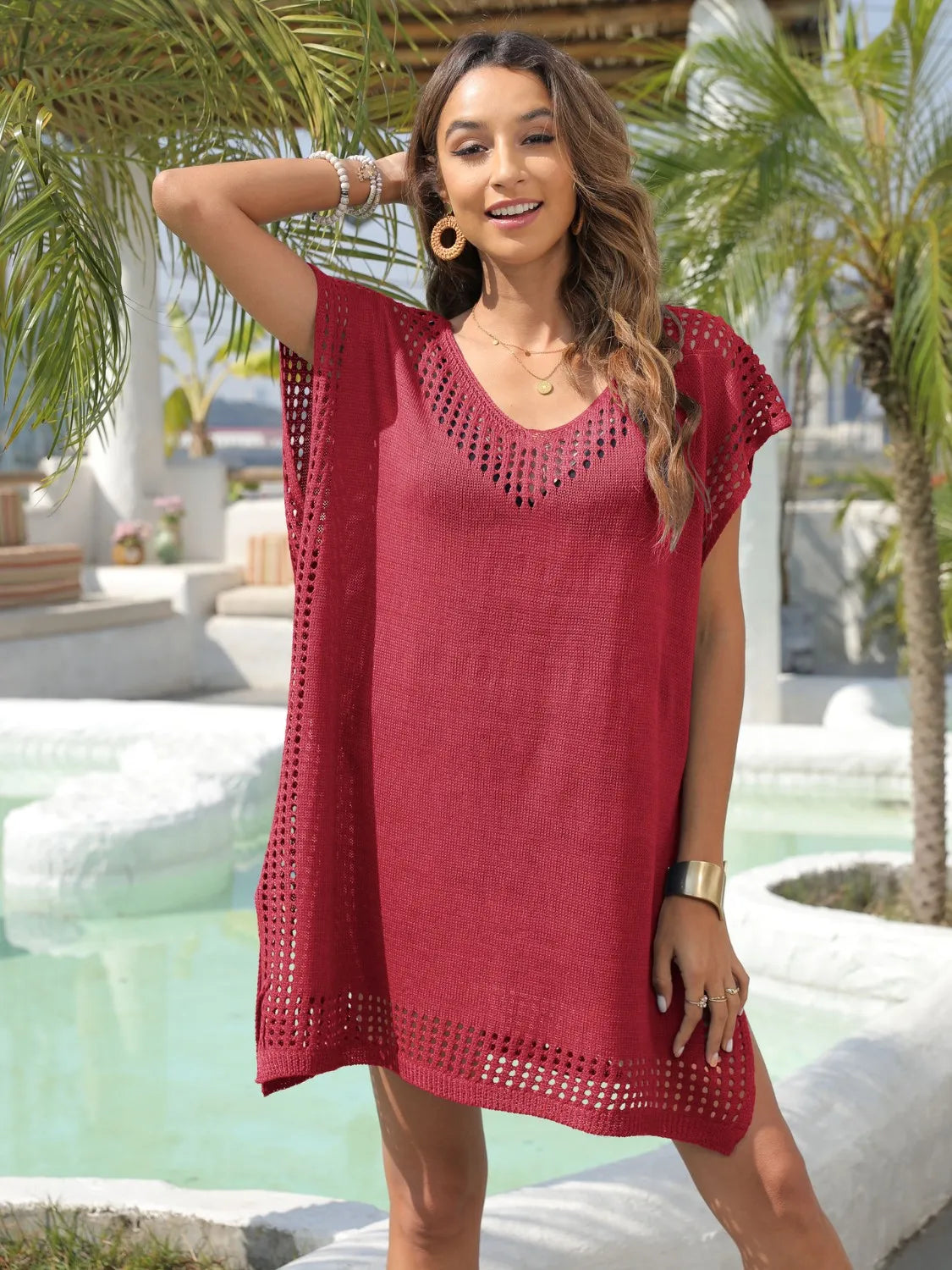 Crochet Trim Beach Cover Up Dress - Tigbul's Variety Fashion Shop