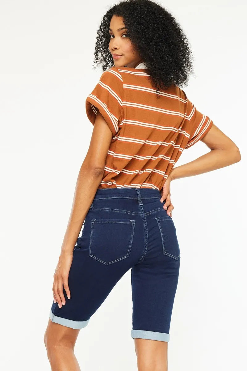 Kancan Mid Rise Bermuda Denim Shorts - Tigbul's Variety Fashion Shop