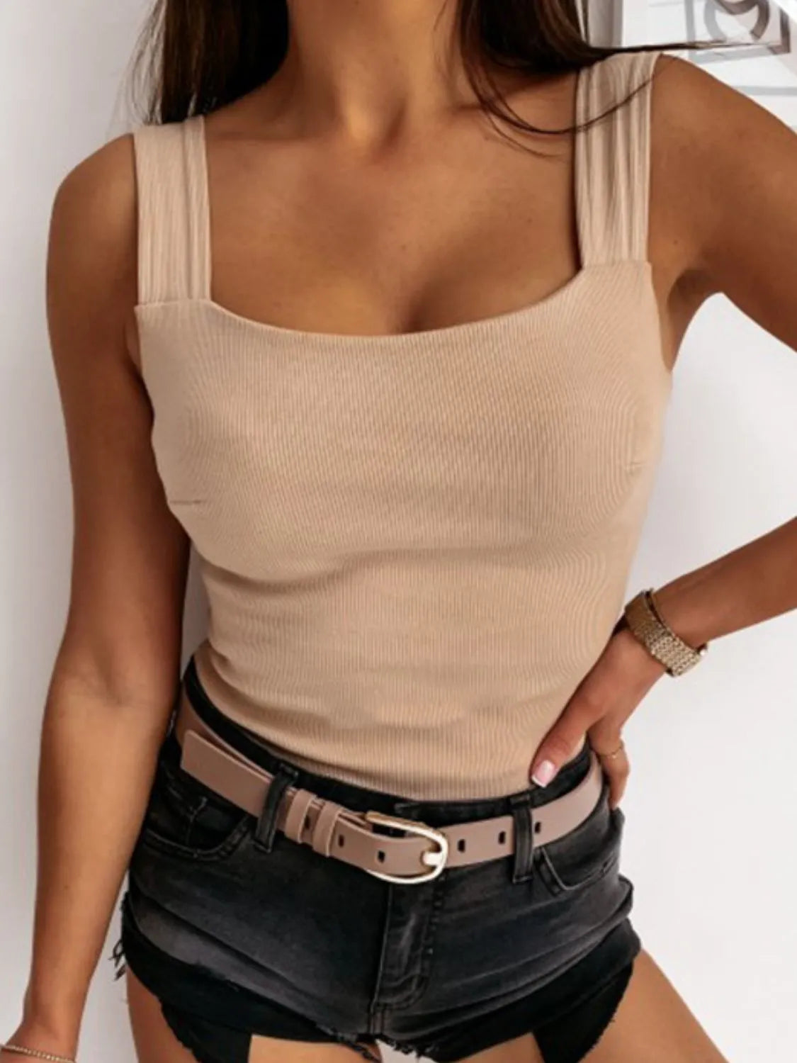 Square Neck Wide Strap Tank - Tigbul's Variety Fashion Shop
