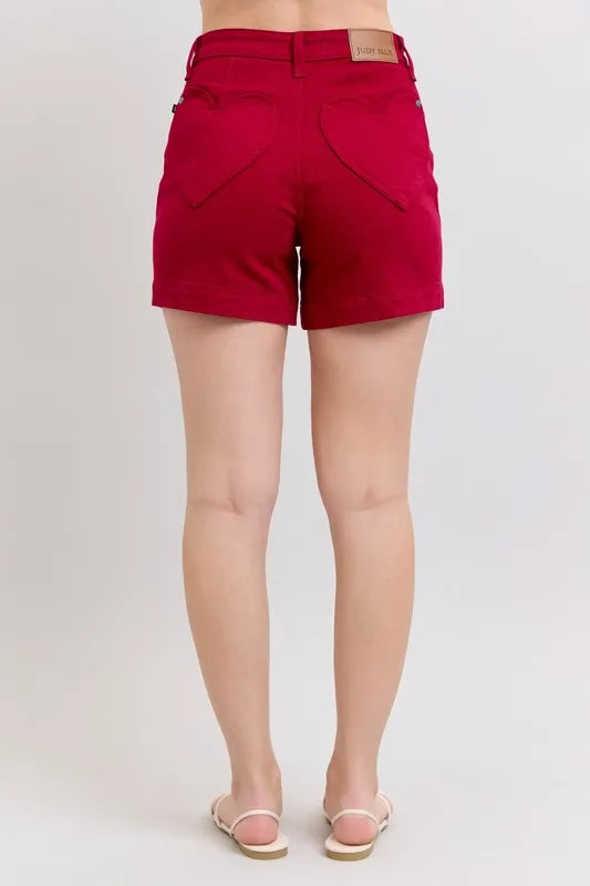 Judy Blue High Waist Tummy Control Garment Dyed Heart Shaped Denim Shorts - Tigbul's Variety Fashion Shop