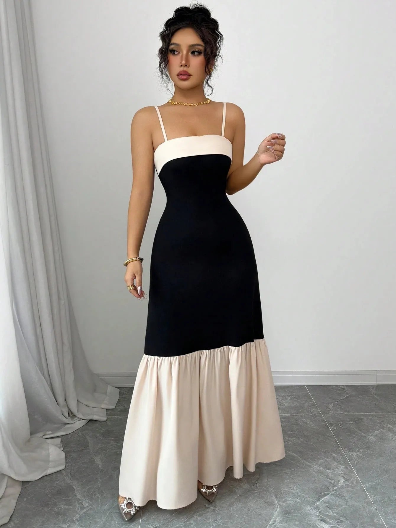 Two-Tone Spaghetti Strap Maxi Dress - Tigbul's Variety Fashion Shop