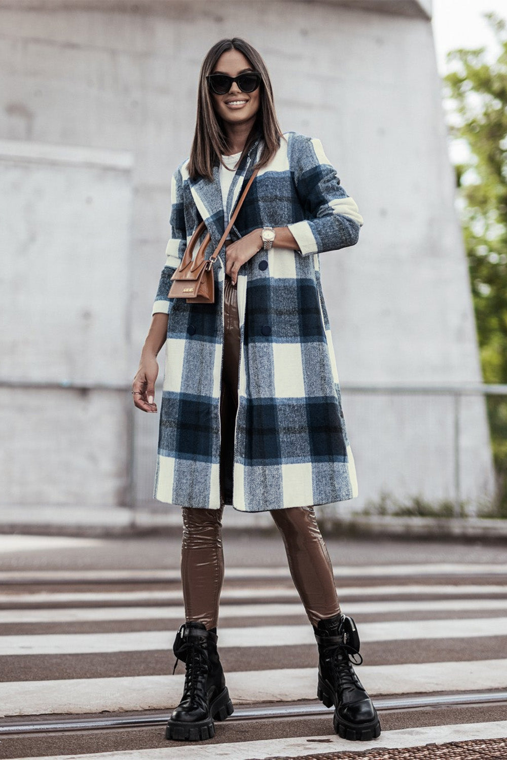 Plaid Button Up Lapel Collar Coat - Tigbuls Variety Fashion