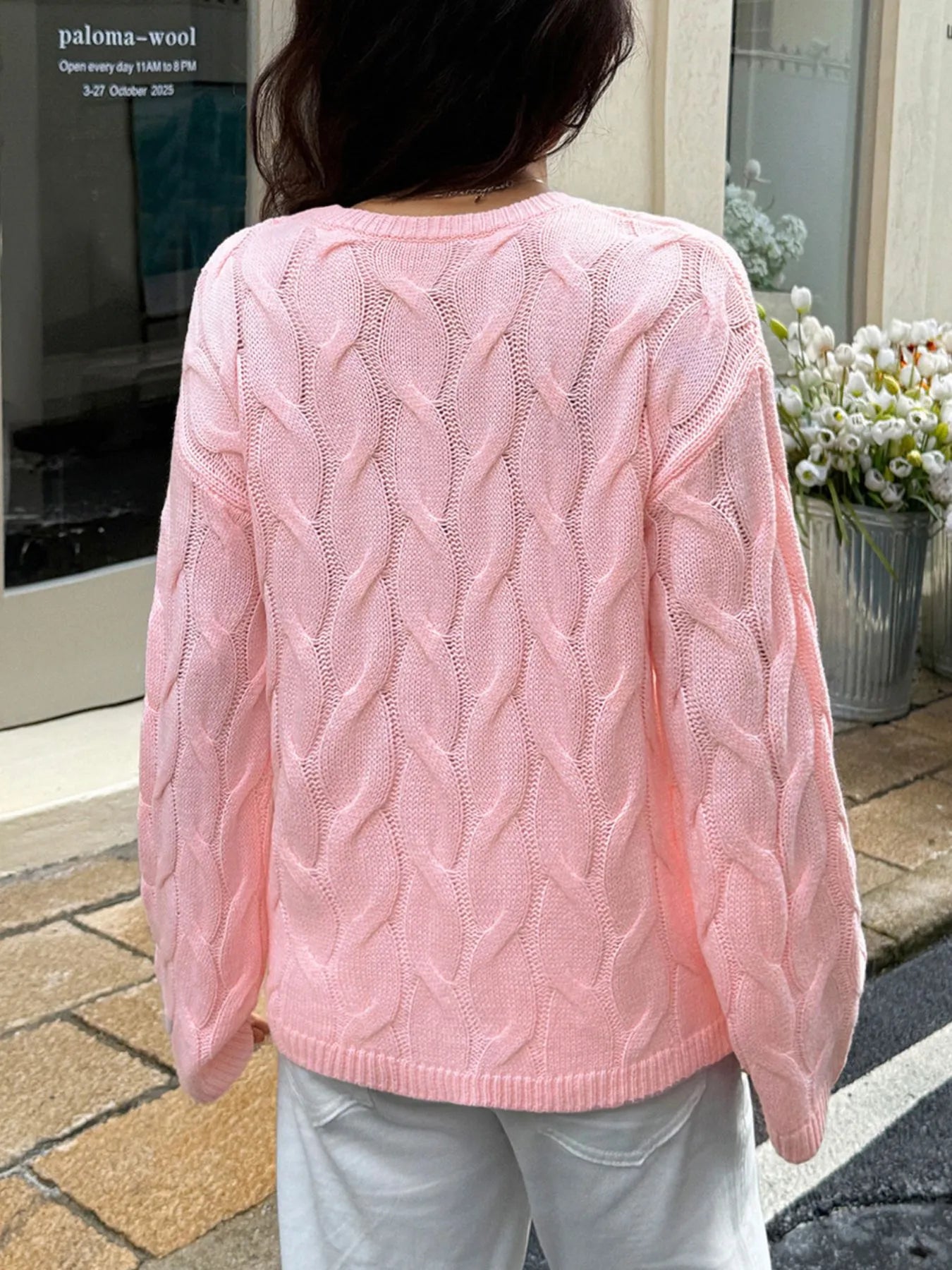 Cable Knit Long Sleeve Sweater - Tigbul's Variety Fashion Shop