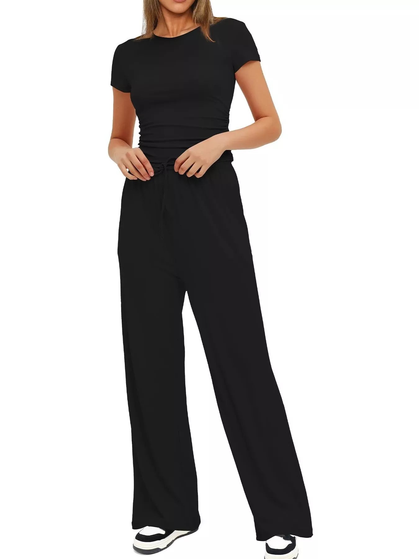 Round Neck Short Sleeve T-Shirt and Pants Set - Tigbul's Variety Fashion Shop