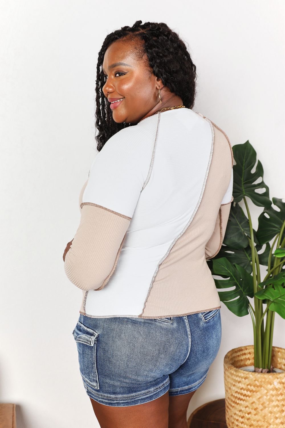 Color Block Exposed Seam Top - Tigbul's Variety Fashion Shop