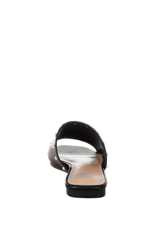 Renaldi Genuine Leather Studded Slip-On Flats - Tigbul's Variety Fashion Shop