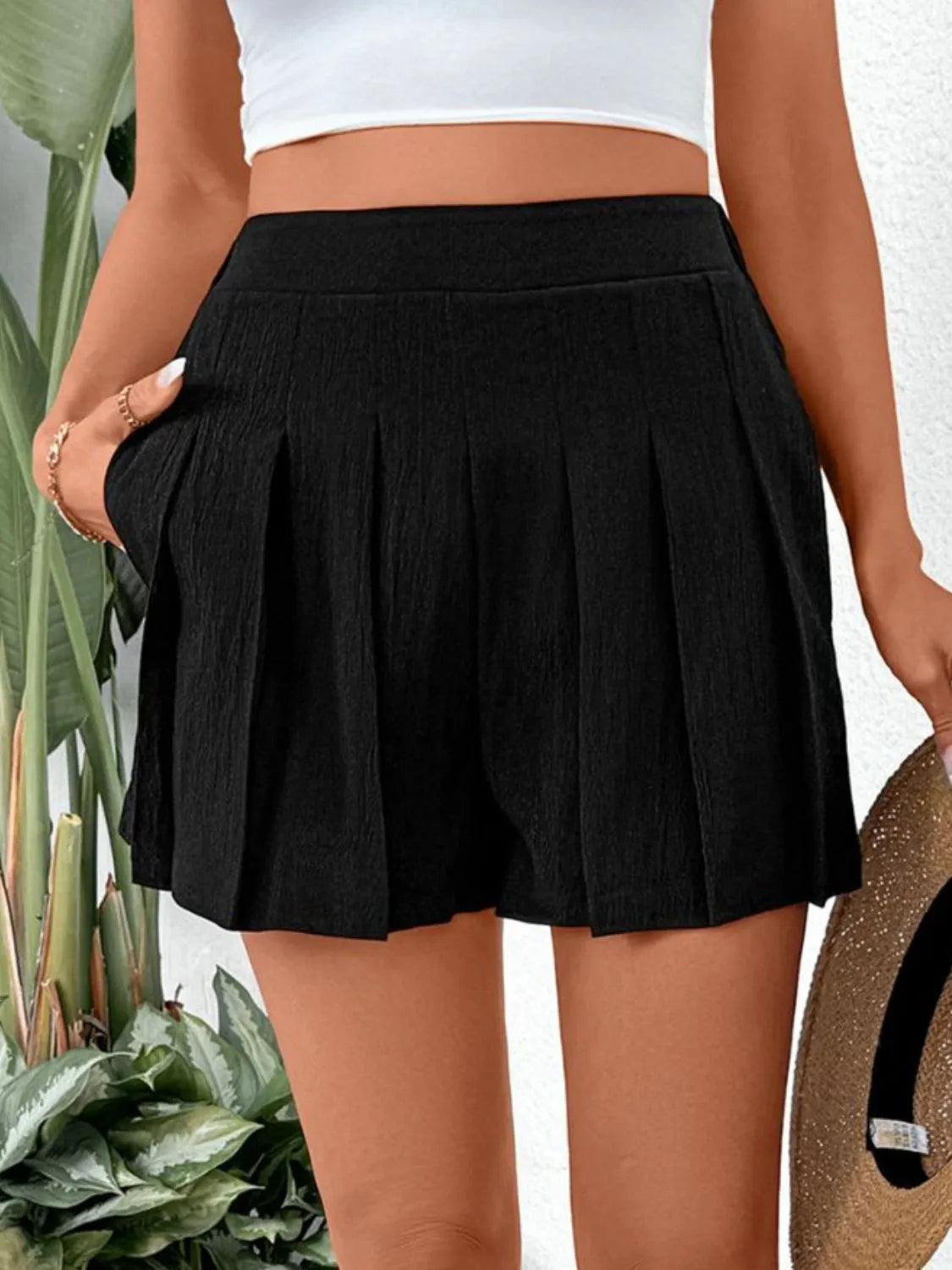 Pleated Shorts with Pockets - Tigbul's Variety Fashion Shop