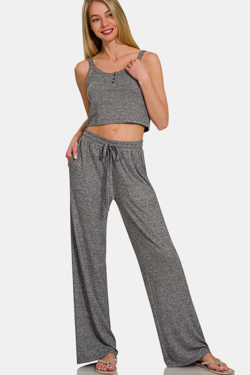 Black Drawstring Wide Leg Pants with Side Pockets - Tigbul's Variety Fashion Shop