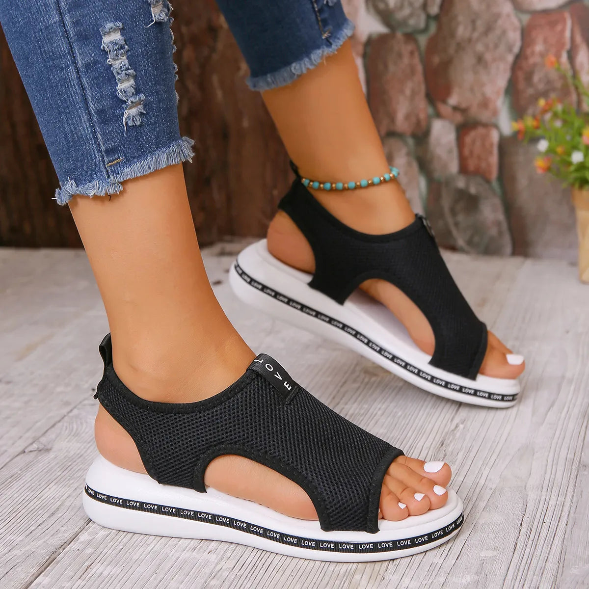Mesh Open Toe Platform Sandals - Tigbul's Variety Fashion Shop