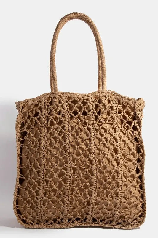 Intricate Braided Khaki Tote Bag - Tigbul's Variety Fashion Shop