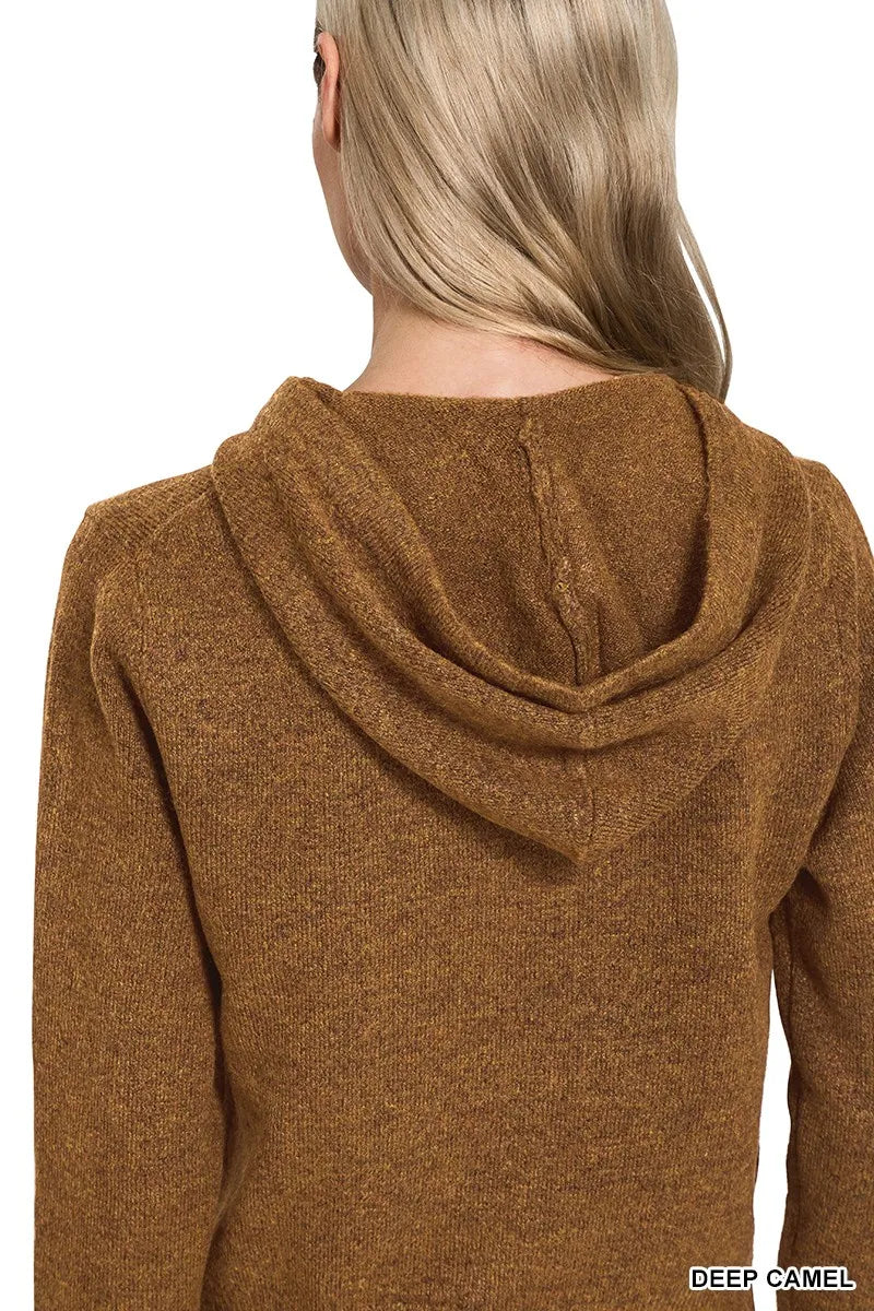 Zenana Drawstring Zip Up Hooded Cardigan - Tigbul's Variety Fashion Shop