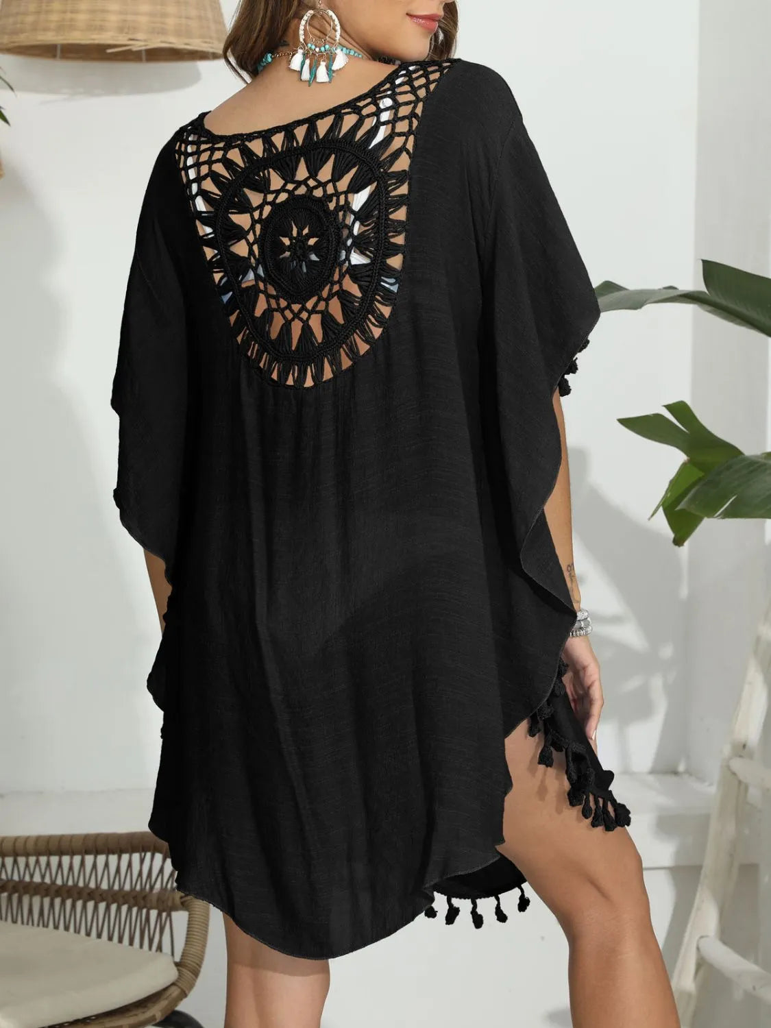 Tassel Crochet Round Neck Cover-Up - Tigbul's Variety Fashion Shop