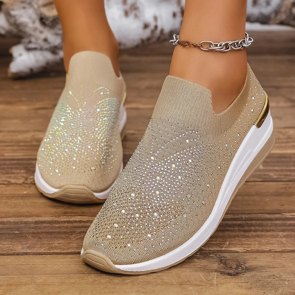 Rhinestone Wedge Sneakers - Tigbul's Variety Fashion Shop