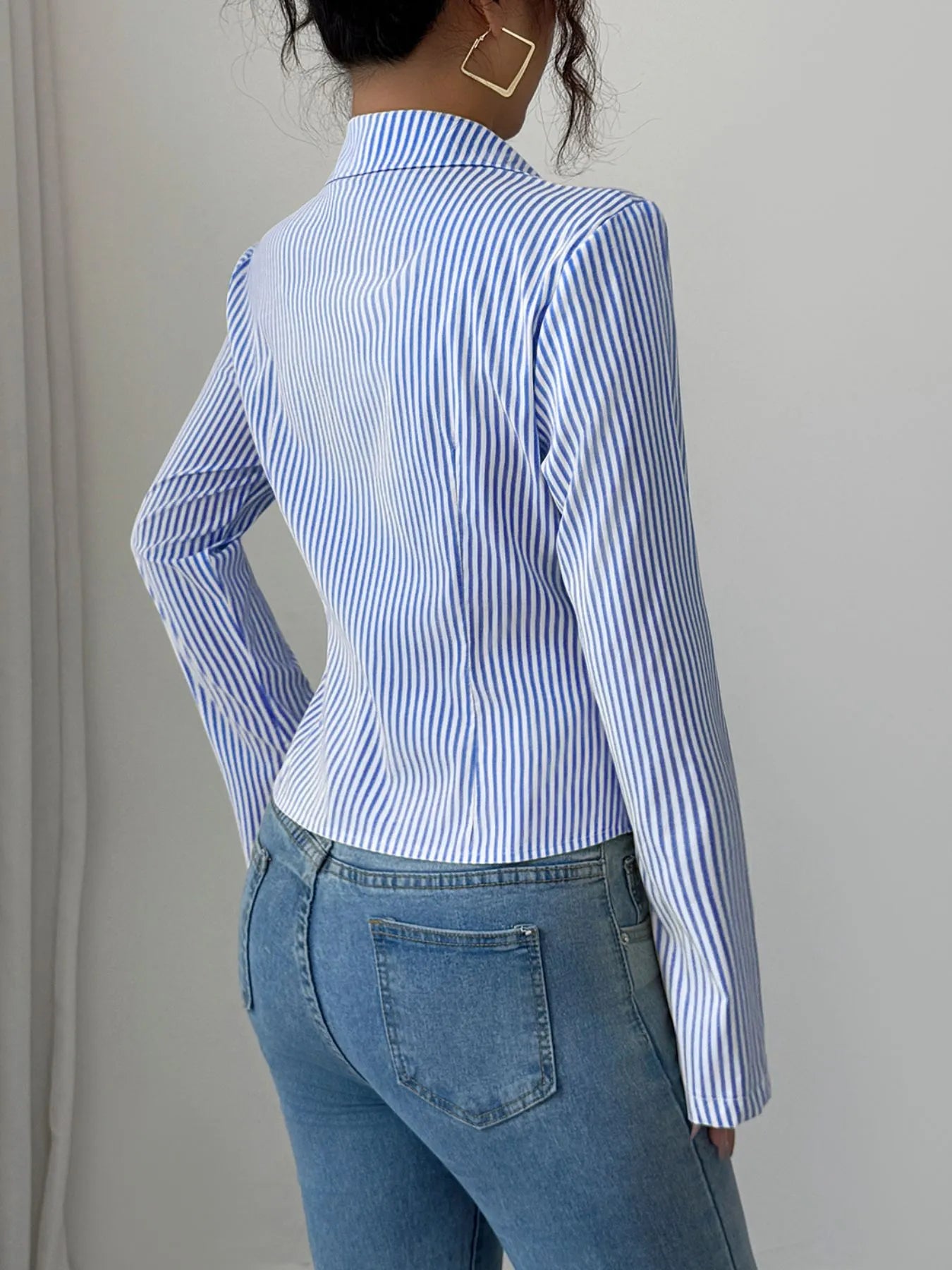 Striped Button-Up Long Sleeve Shirt - Tigbul's Variety Fashion Shop