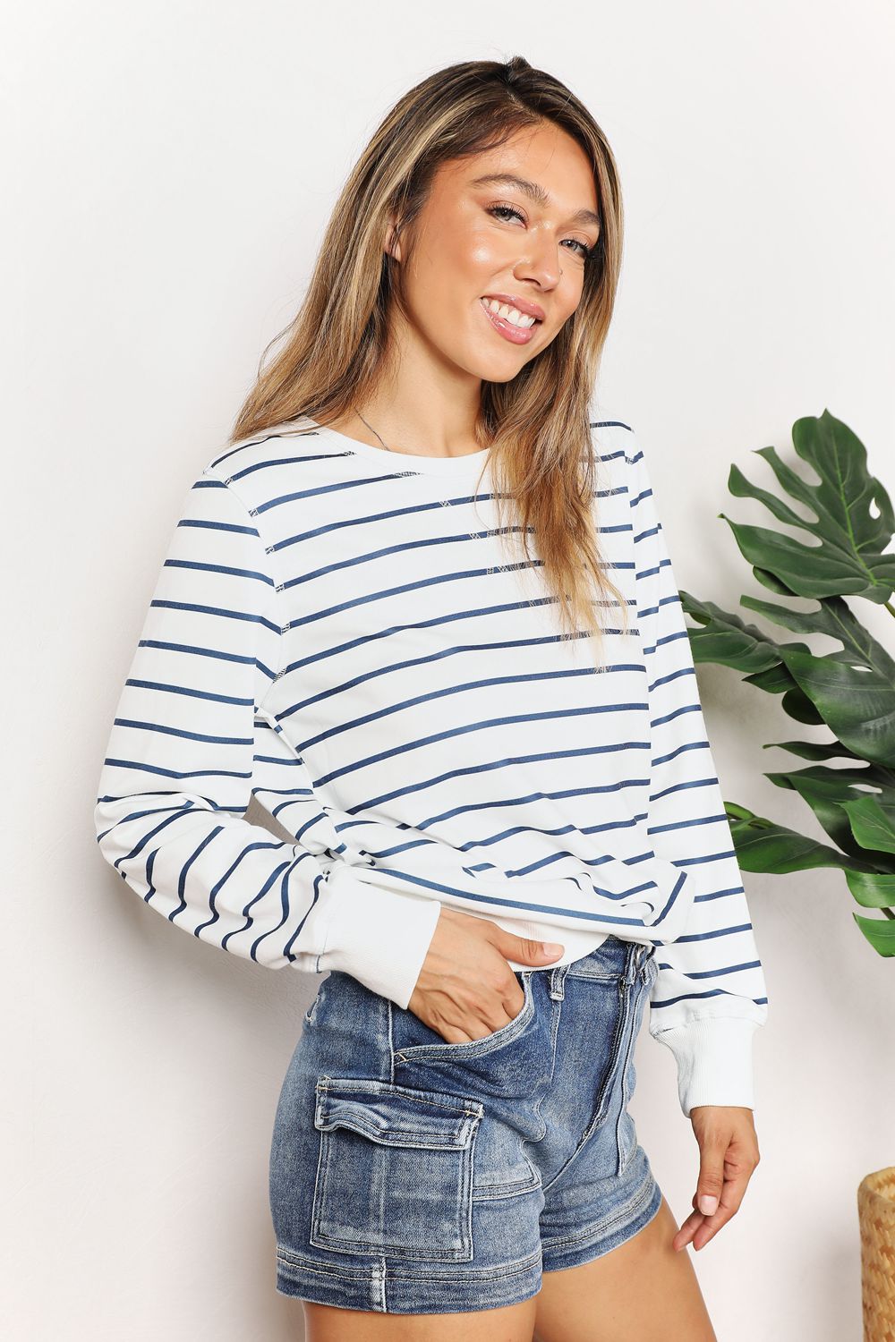 Double Take Striped Long Sleeve Round Neck Top - Tigbul's Variety Fashion Shop