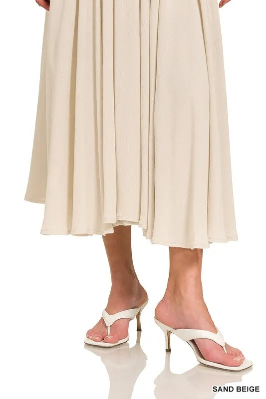 Woven Crinkle Gauze Crop Beige Tee and Skirt Set - Tigbul's Variety Fashion Shop