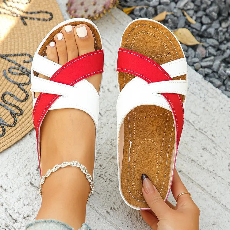Contrast Cross Strap Wedge Sandals - Tigbul's Variety Fashion Shop