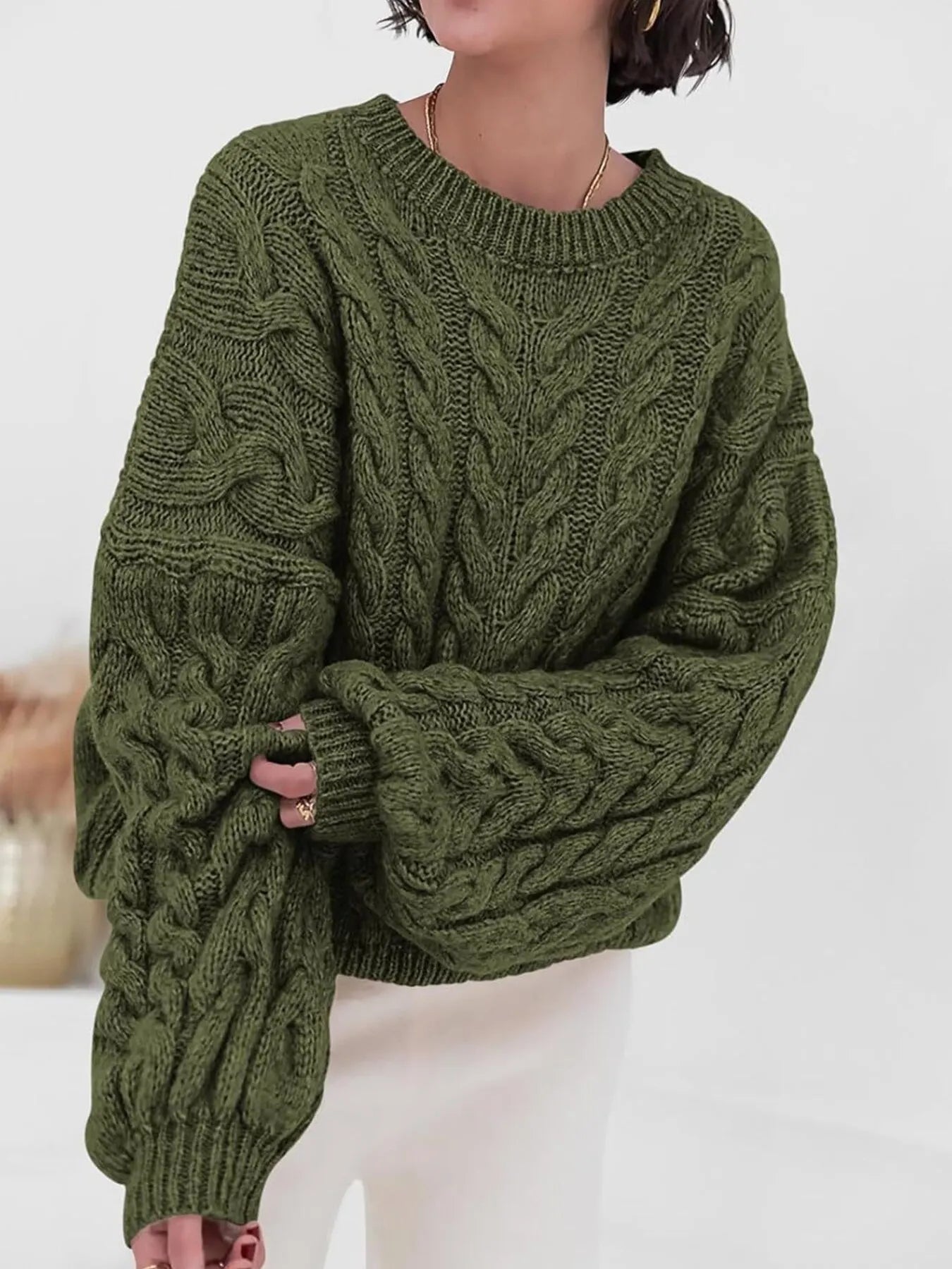 Cable Knit Long Sleeve Sweater - Tigbul's Variety Fashion Shop