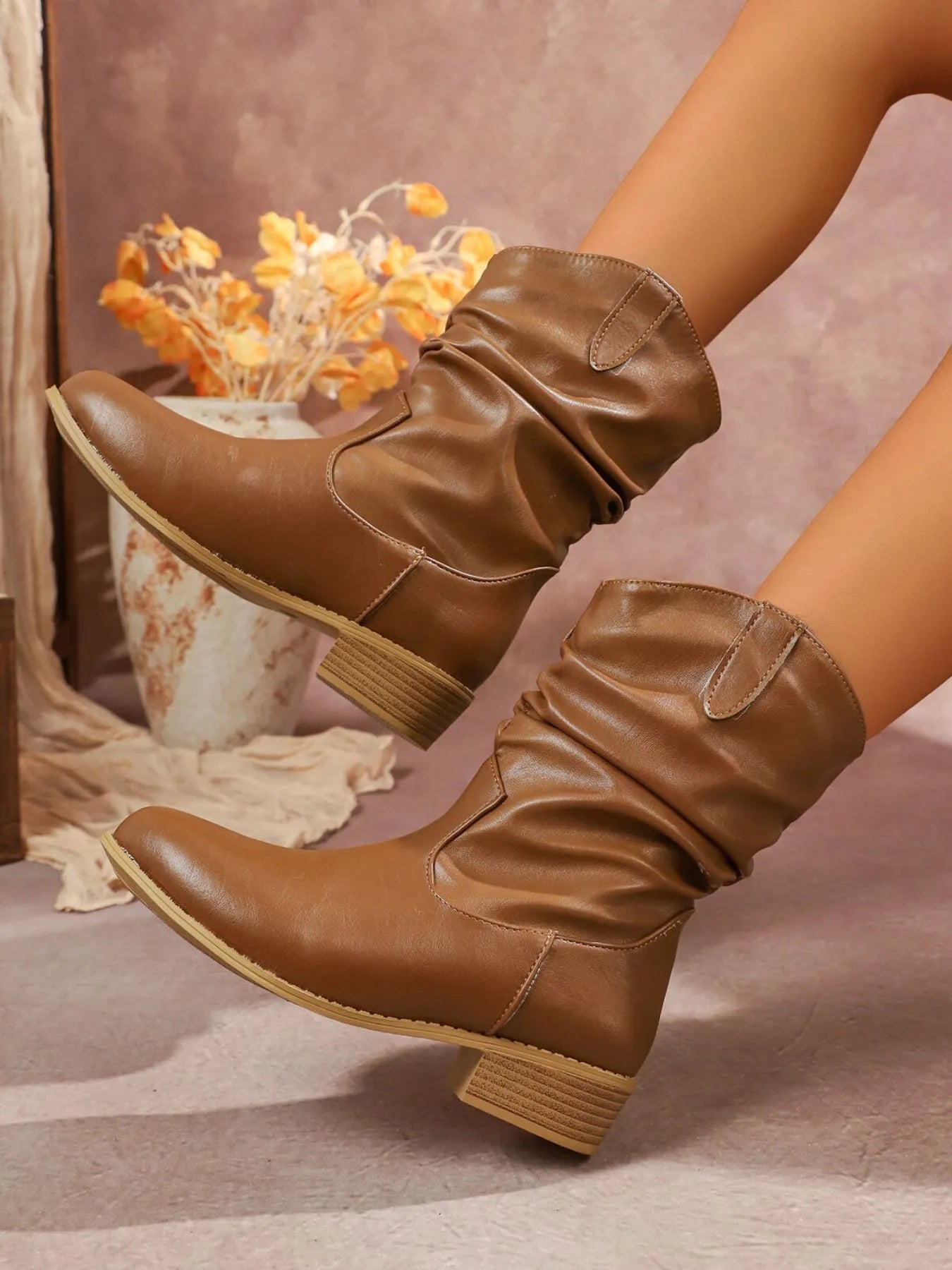 Mid-Calf Western Boots with Block Heels - Tigbul's Variety Fashion Shop