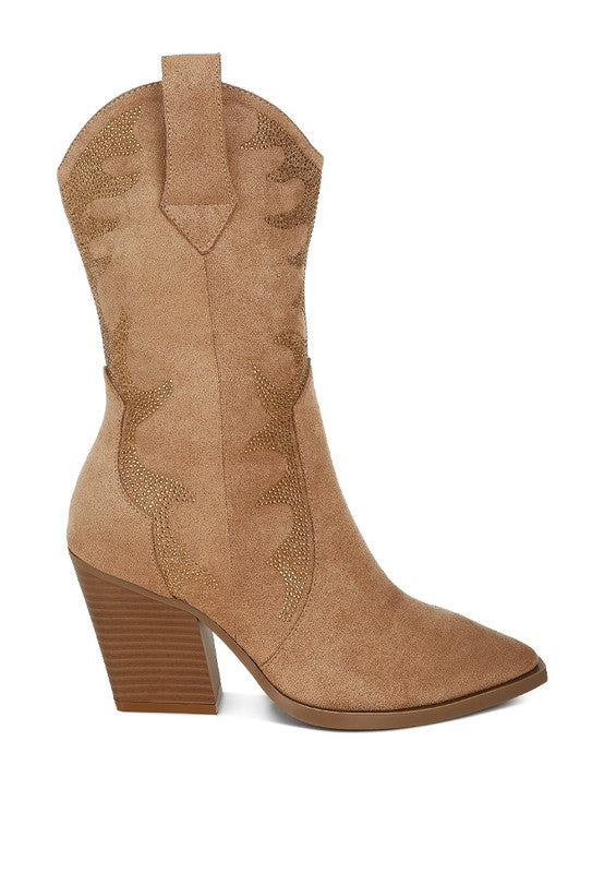 Rambler Rhinestones Embellished Calf Boots - Tigbul's Variety Fashion Shop