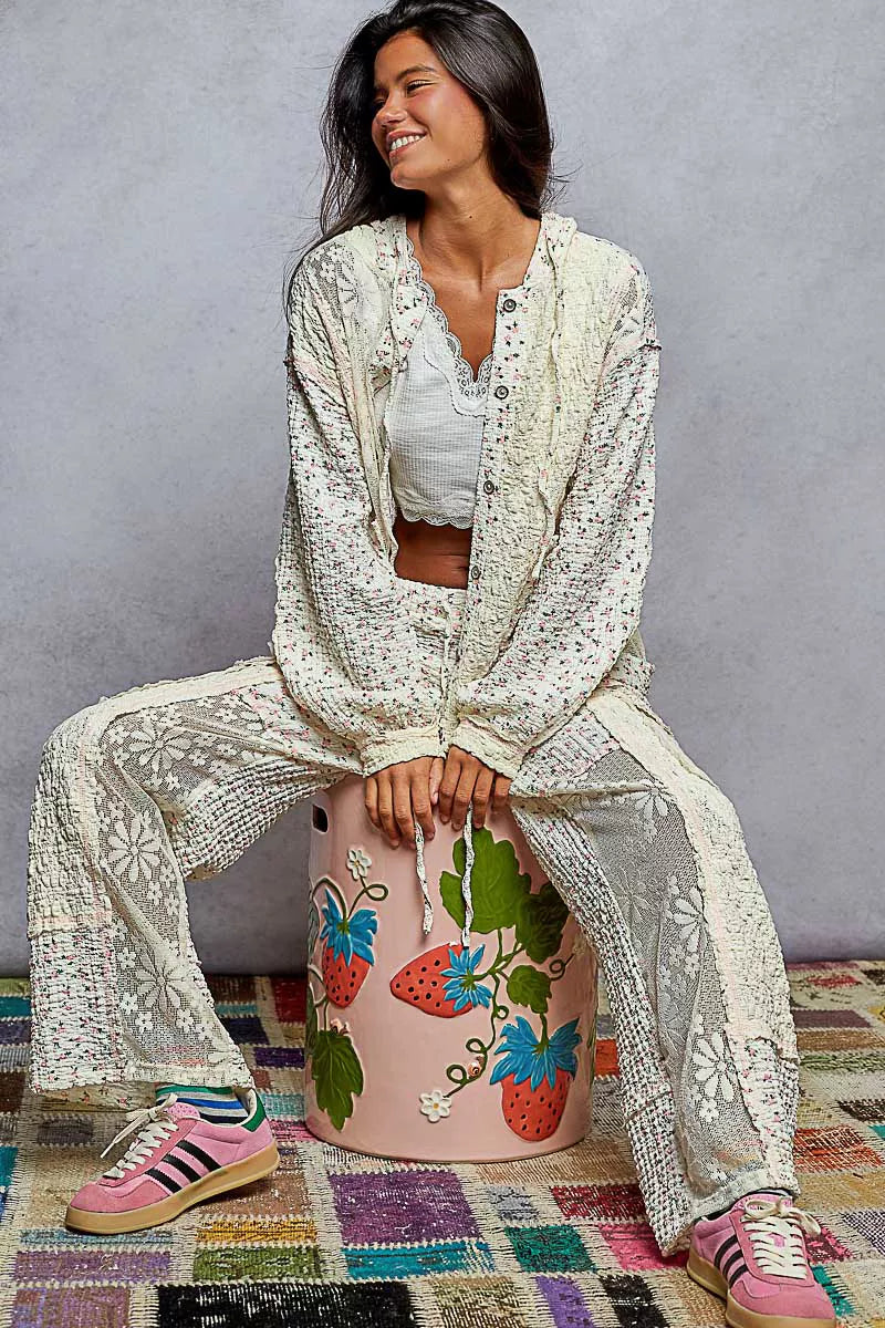 POL Floral Balloon Sleeve Hooded Lace Jacket with Stitch Detail - Tigbul's Variety Fashion Shop