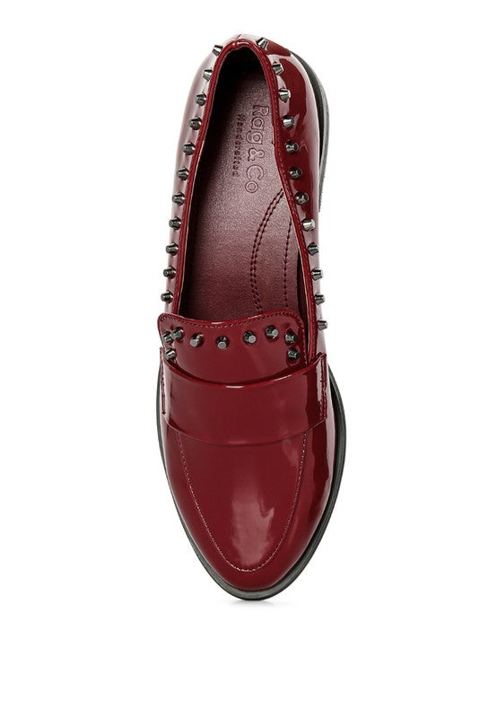 EMILIA Black Shine Forever Stud Penny Loafers - Tigbul's Variety Fashion Shop