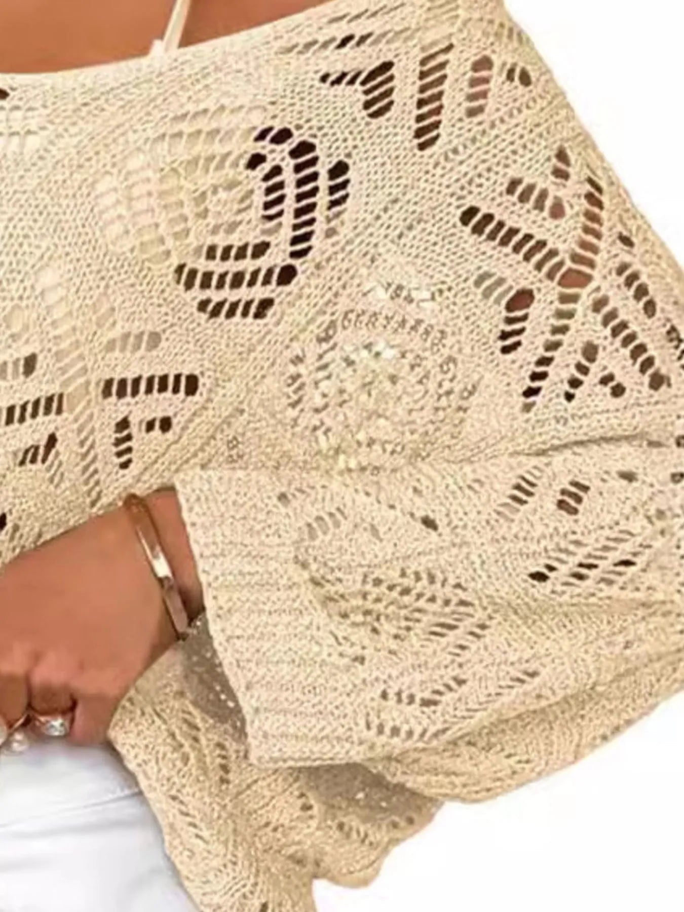 Openwork 3/4 Sleeve Knit Cover Up - Tigbul's Variety Fashion Shop