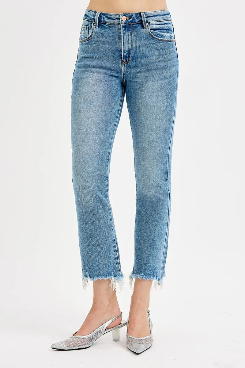 RISEN Full Size High Rise Crop Straight Slim Jeans Plus Size - Tigbul's Variety Fashion Shop