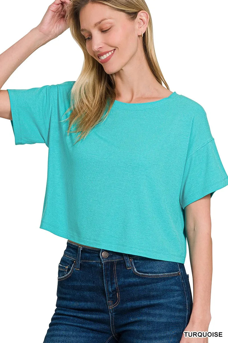 Zenana Ribbed Round-Neck Crop T-Shirt - Tigbul's Variety Fashion Shop