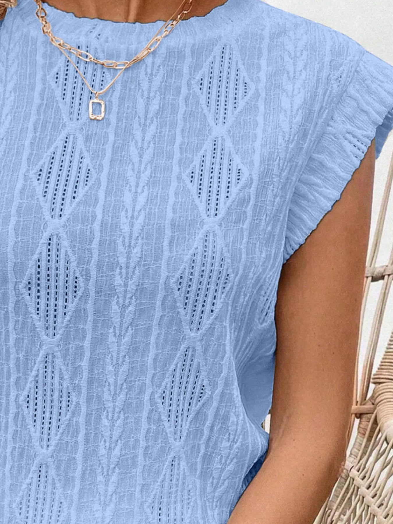 Openwork Round Neck Top - Tigbul's Variety Fashion Shop
